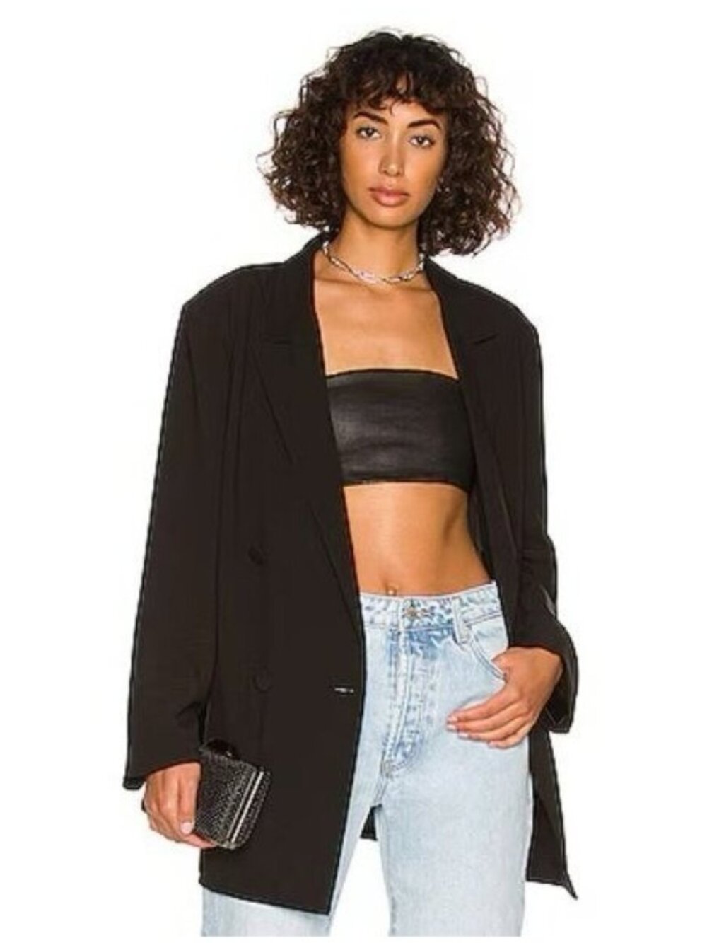 SNDYS Hills Double Breasted Oversized Blazer in Black Size 6